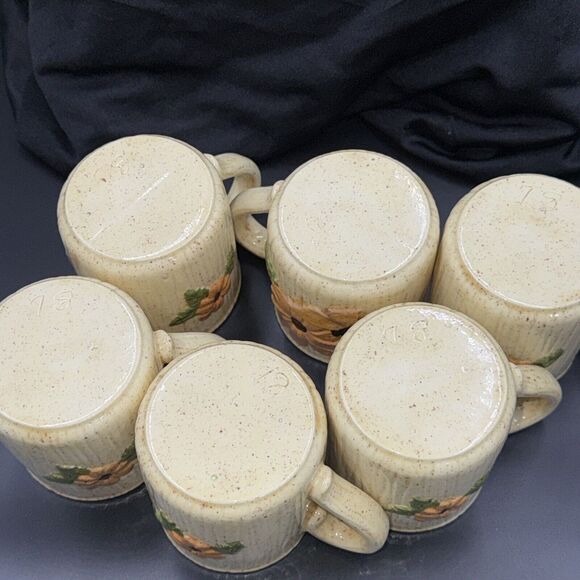 Butterfly Flower Mug Coffee Cup Speckled Auburn Clay Barn Vintage 1970s Set of 6 - Picture 4 of 10